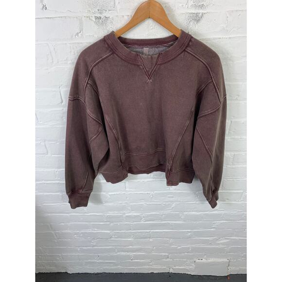 Free People Women's French Terry Crew Neck Pullover Sweatshirt Mocha Size M - Picture 5 of 8